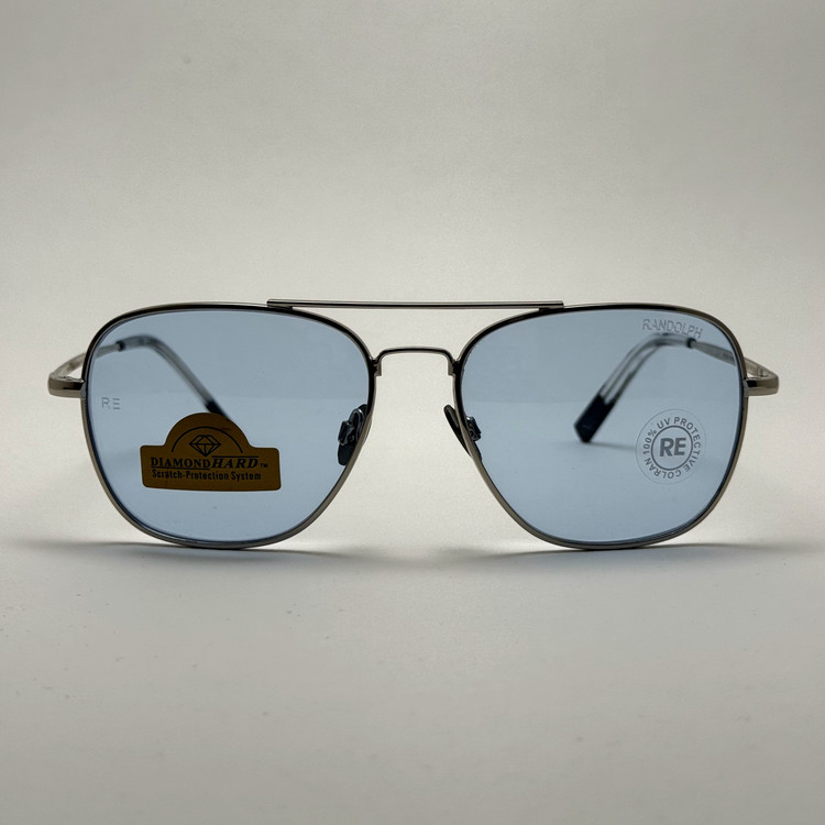 عینک شب و آفتابی خلبانی رندولف شیشه سنگ آبی آسمانی نقره ای فول پک RANDOLPH AVIATOR RE 58 24K WHITE GOLD