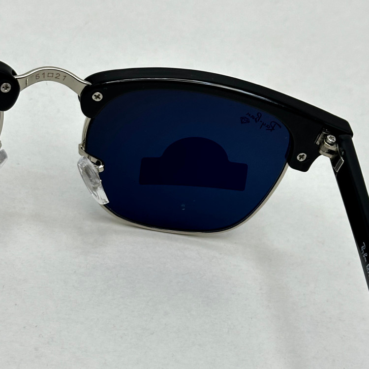 عینک آفتابی کلاب مستر ریبن rayban شیشه سنگ مشکی فریم نقره ای به همراه پک کامل RB 3016