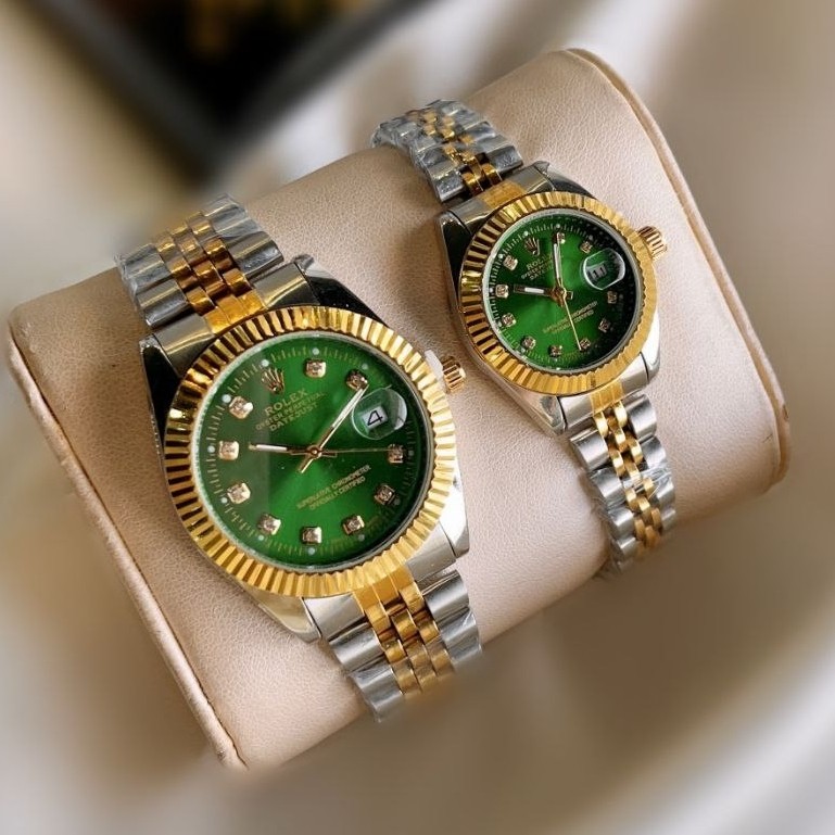 ساعت رولکس مردانه و زنانه کیفیت درجه یک استیل رنگ ثابت با آرم rolex صفحه سبز