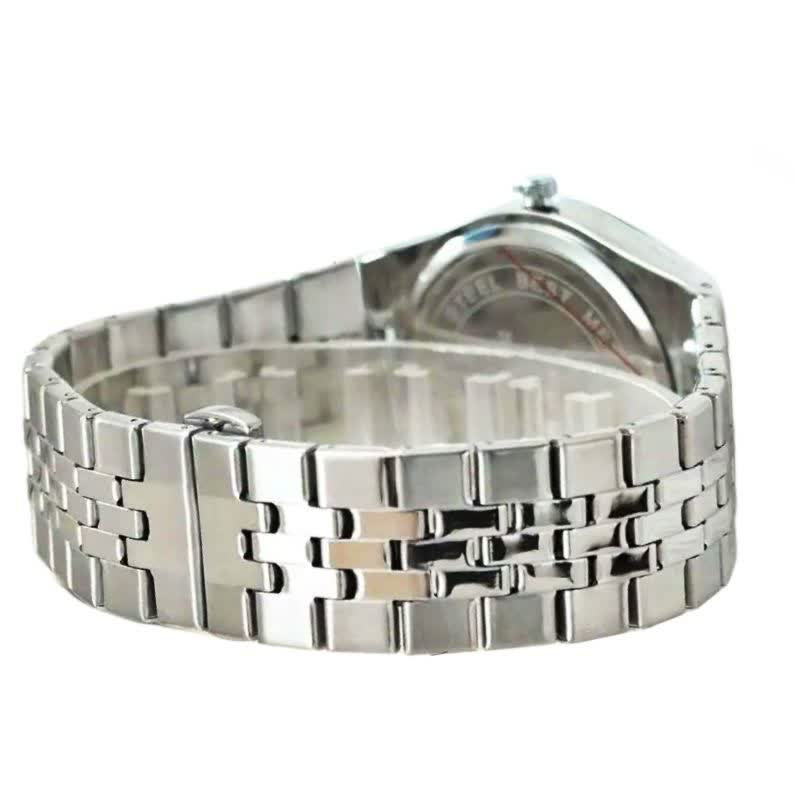 ست ساعت مچی عقربهای کوارتز زنانه و مردانه مدل بند ریزبافت دیت جاست کد 003