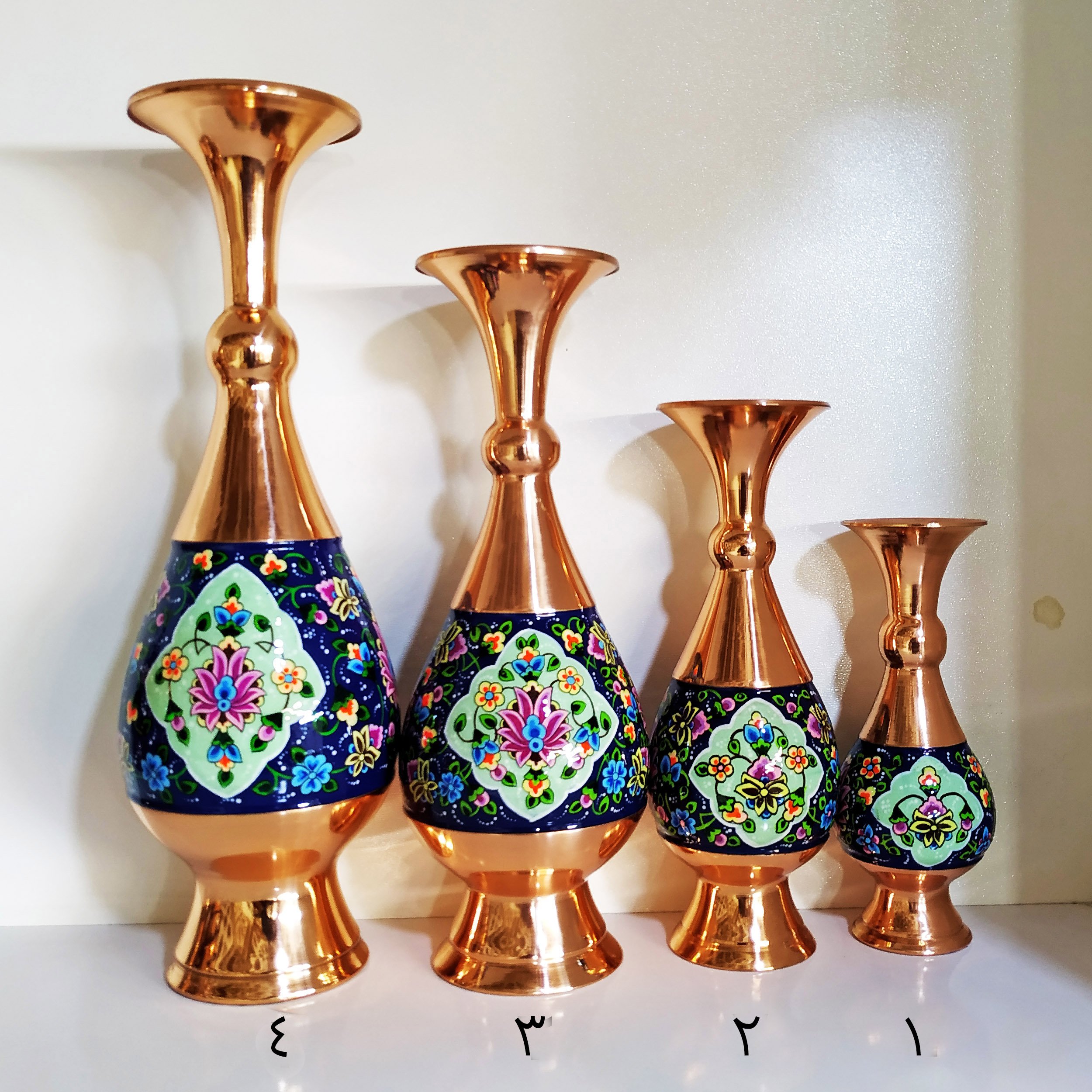 گلدان مس و پرداز ارتفاع 20 سانتی مجموعه دو عددی