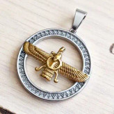 پلاک و آویز گردنبند استیل طرح حلقه و فروهر ضد حساسیت رنگ ثابت کد amp (پس کرایه)