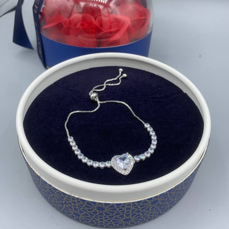 دستبند طرح جواهری طرح تنیسی وسط قلب نگین مدل کراواتی رنگ ثابت کد el (پس کرایه)