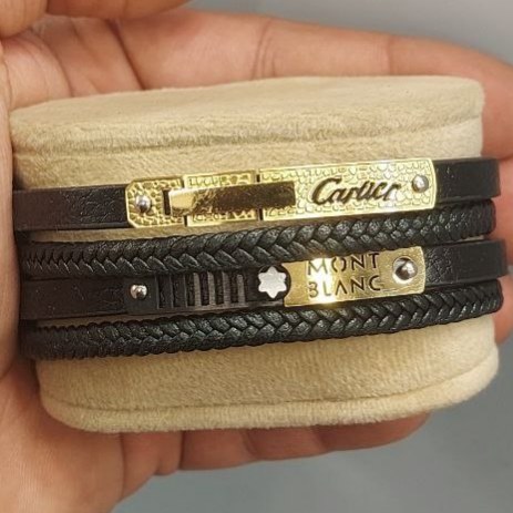 دستبند چرمی قفل و پلاک استیل مردانه کارتیر Cartier کیفیت چرم عالی تنوع طرح رنگ ثابت کد bn (پس کرایه)