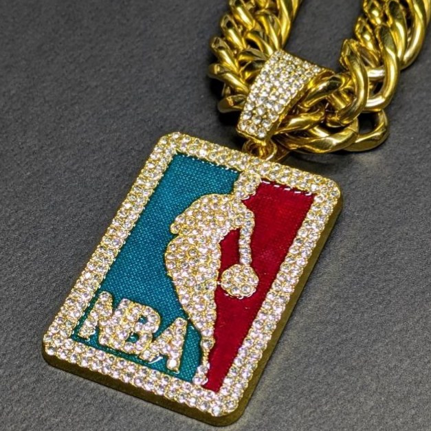 گردنبند و آویز پلاک مردانه طرح بسکتبال NBA فول نگین تنوع طرح رنگ ثابت کد sh