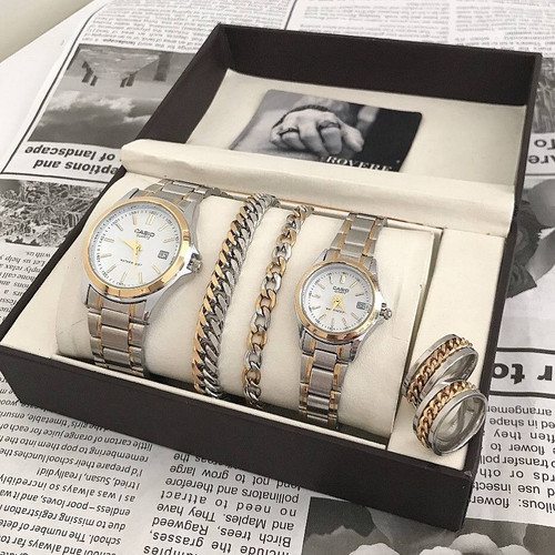 ست ساعت زنانه و مردانه با دستبند حلقه ساعت ضد آب مارک CASIO