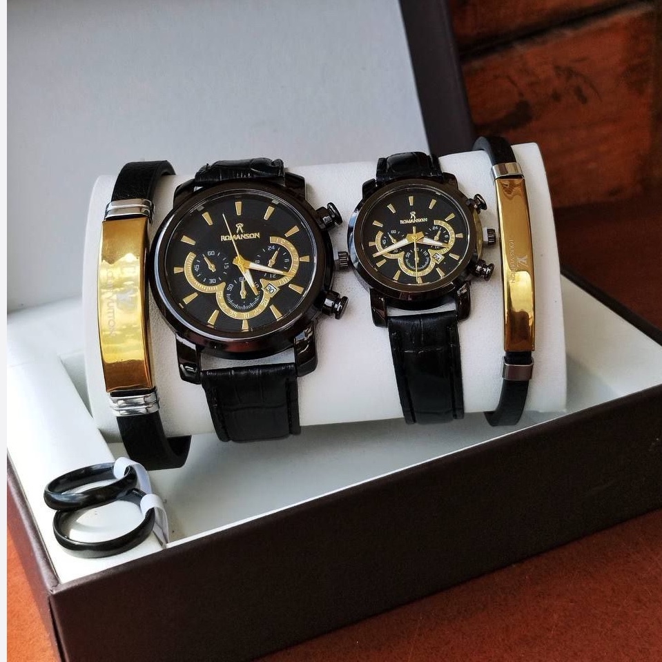 ست ساعت زنانه و مردانه ساعت مارک رومانسون و دستبند چرم و انگشتر استیل ارسال رایگان