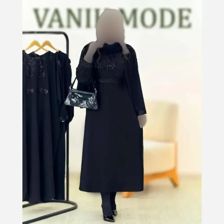 عبایی زنانه مدل مه لقا جنس الیزه مشکی فری سایز 38 تا 52