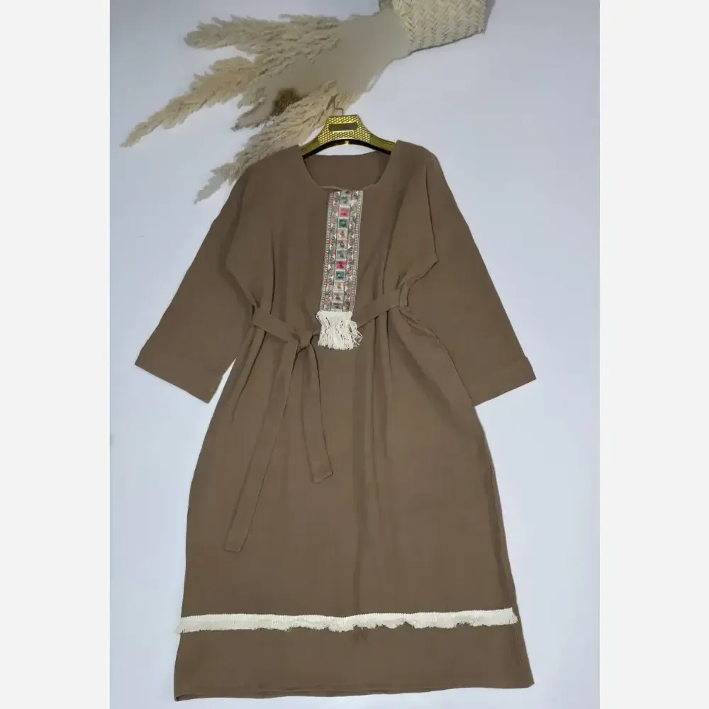 کفتان زنانه نوار کنفی جنس موسلین دبل فیس فری سایز (2)