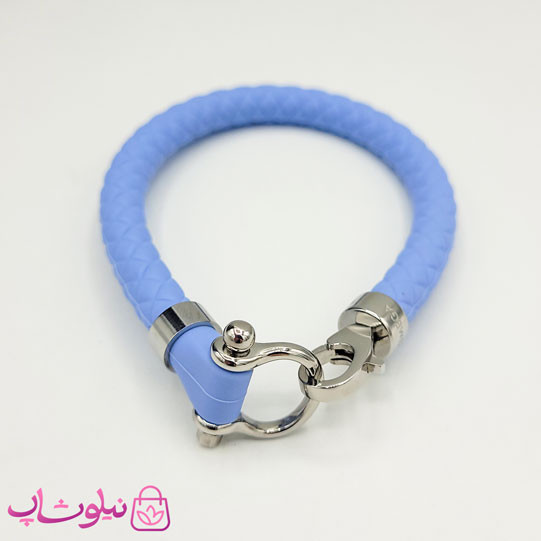 دستبند امگا رابر آبی روشن با قفل نقره ای مردانه زنانه کیفیت مستر کد 1150