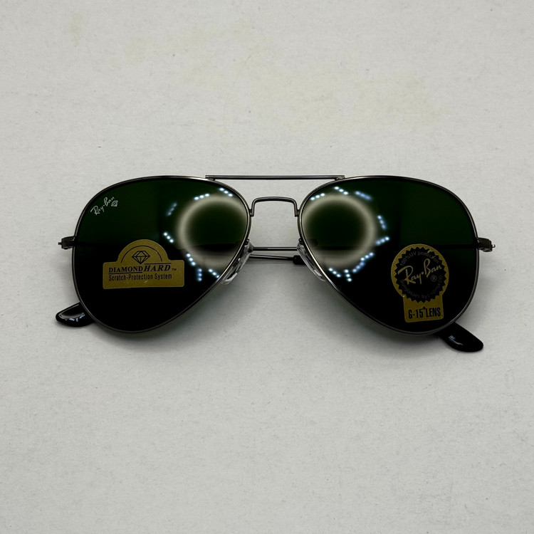 عینک ریبن خلبانی شیشه سنگ فریم نوک مدادی عدسی سبز آمریکایی آنتی رفلکس REYBAN AVIATOR RB 3025 با پک کامل (ارسال رایگان)