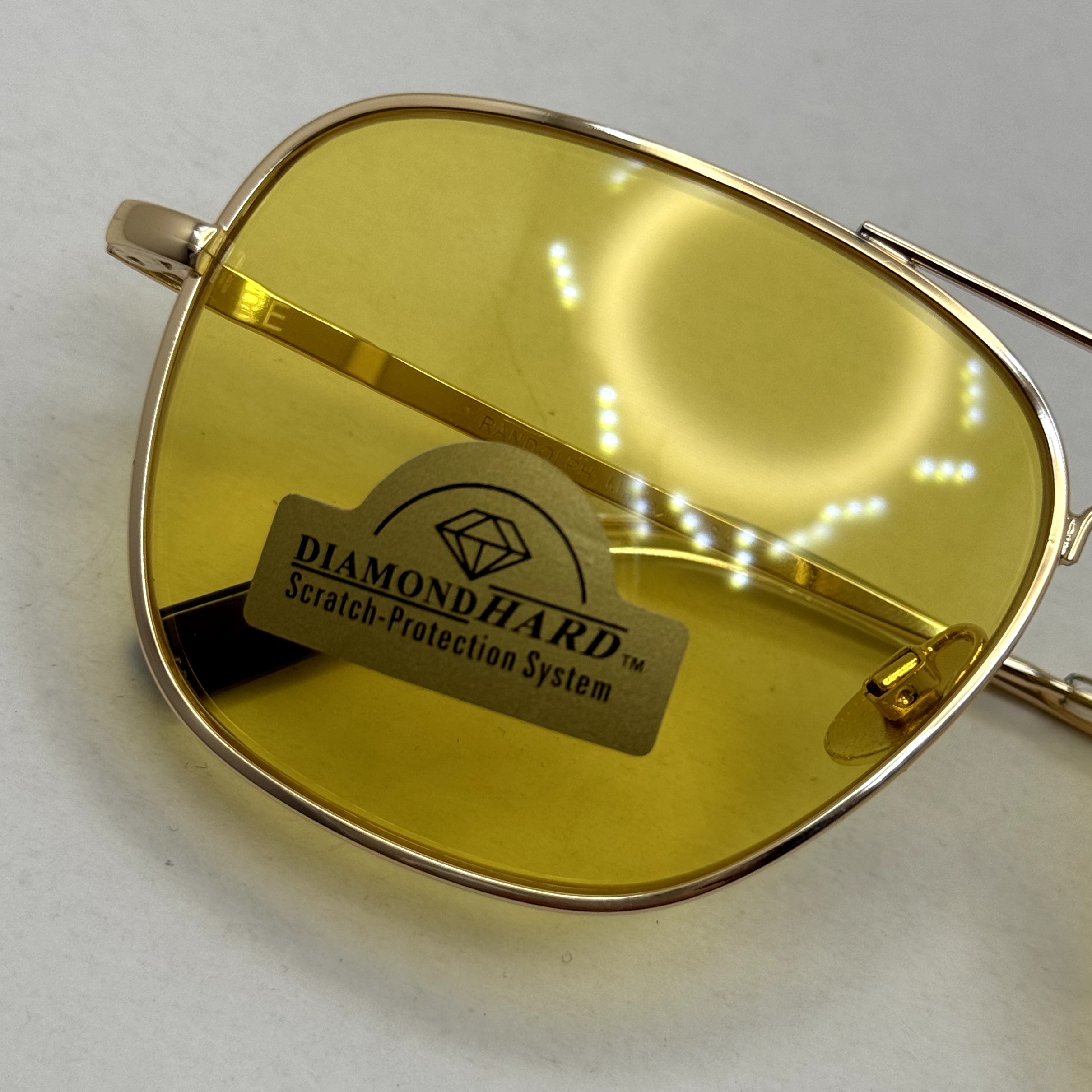 عینک آفتابی و شب خلبانی رندولف شیشه سنگ زرد فریم طلایی فول پک اصلی RANDOLPH AVIATOR RE 58 24K GOLD (ارسال رایگان)