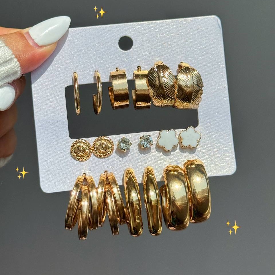 پک گوشواره خوشگل و شیک 9 تایی طلایی